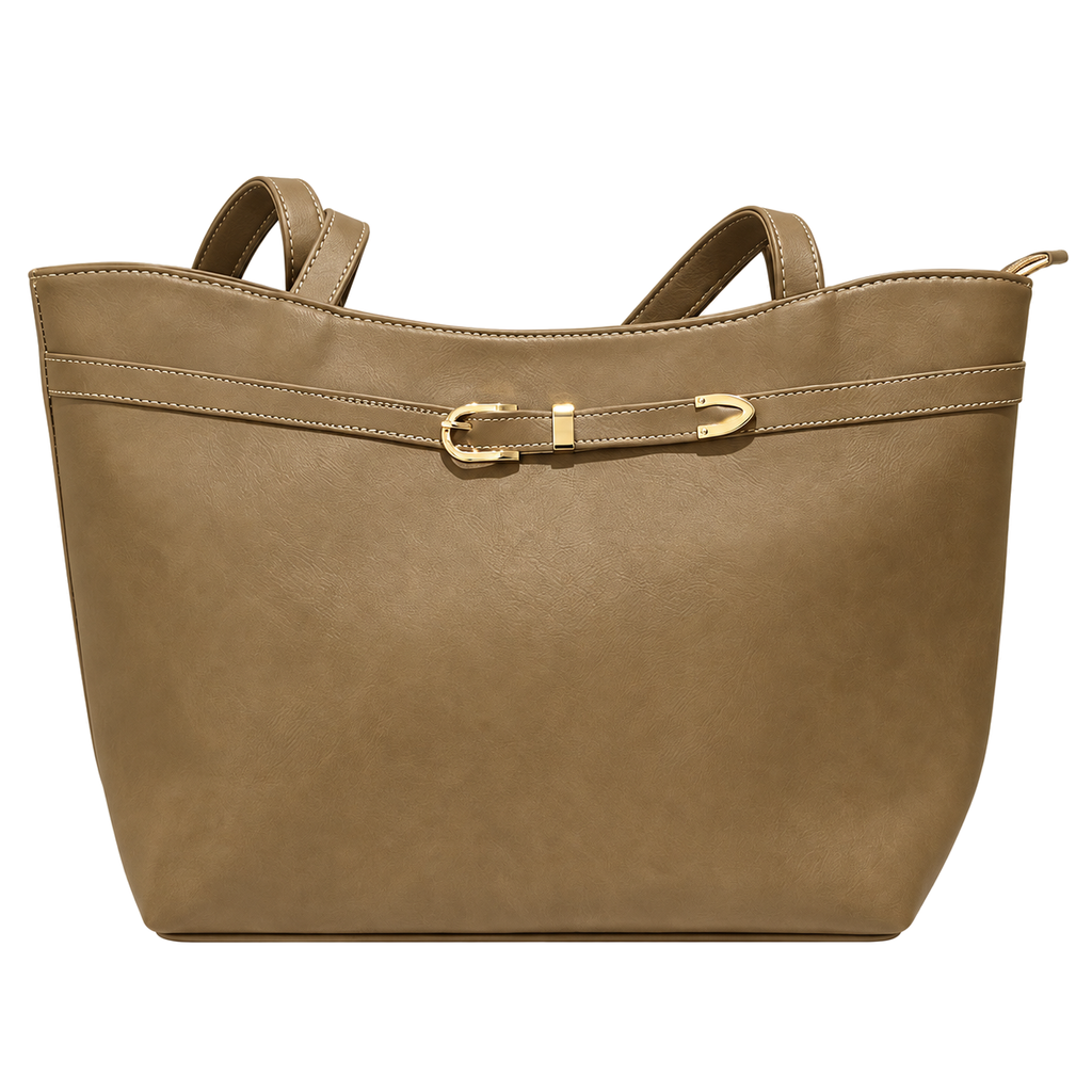 Sac Alba Élégance Camel – cabas à détail doré sur fond blanc
