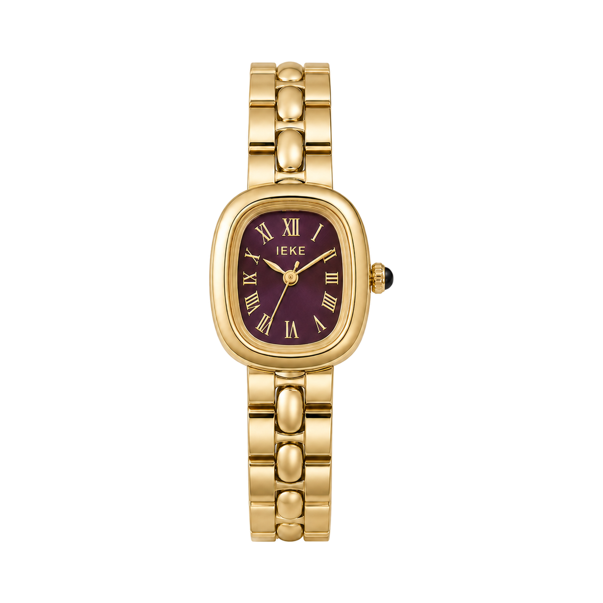 Montre Éclat Dorée – Bracelet Métallique & Cadran Bordeaux — photo principale sur fond blanc