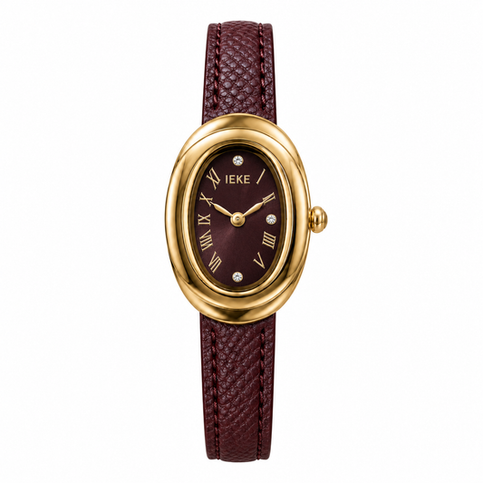 Montre Éclat Ovale Dorée – Bordeaux – Photo principale sur fond blanc