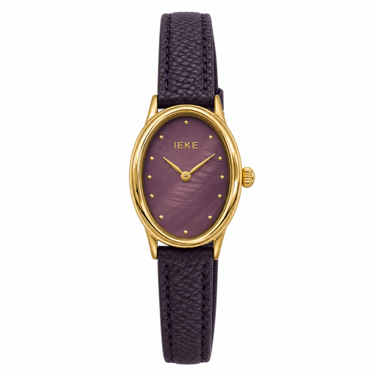 Montre Éclat Ovale Dorée – Prune – Photo principale sur fond blanc