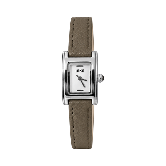 Montre Éclat Rectangulaire Argentée – Bracelet Taupe & Cadran Ivoire — photo principale sur fond blanc