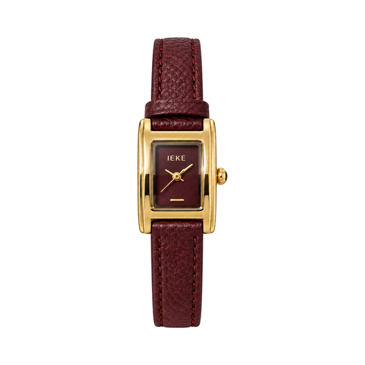 Montre Éclat Rectangulaire Dorée – Bracelet Bordeaux & Cadran Bordeaux — photo principale sur fond blanc