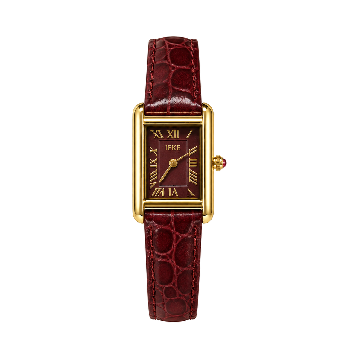 Montre Éclat Rectangulaire Dorée – Bracelet Bordeaux & Cadran Bordeaux — photo principale sur fond blanc