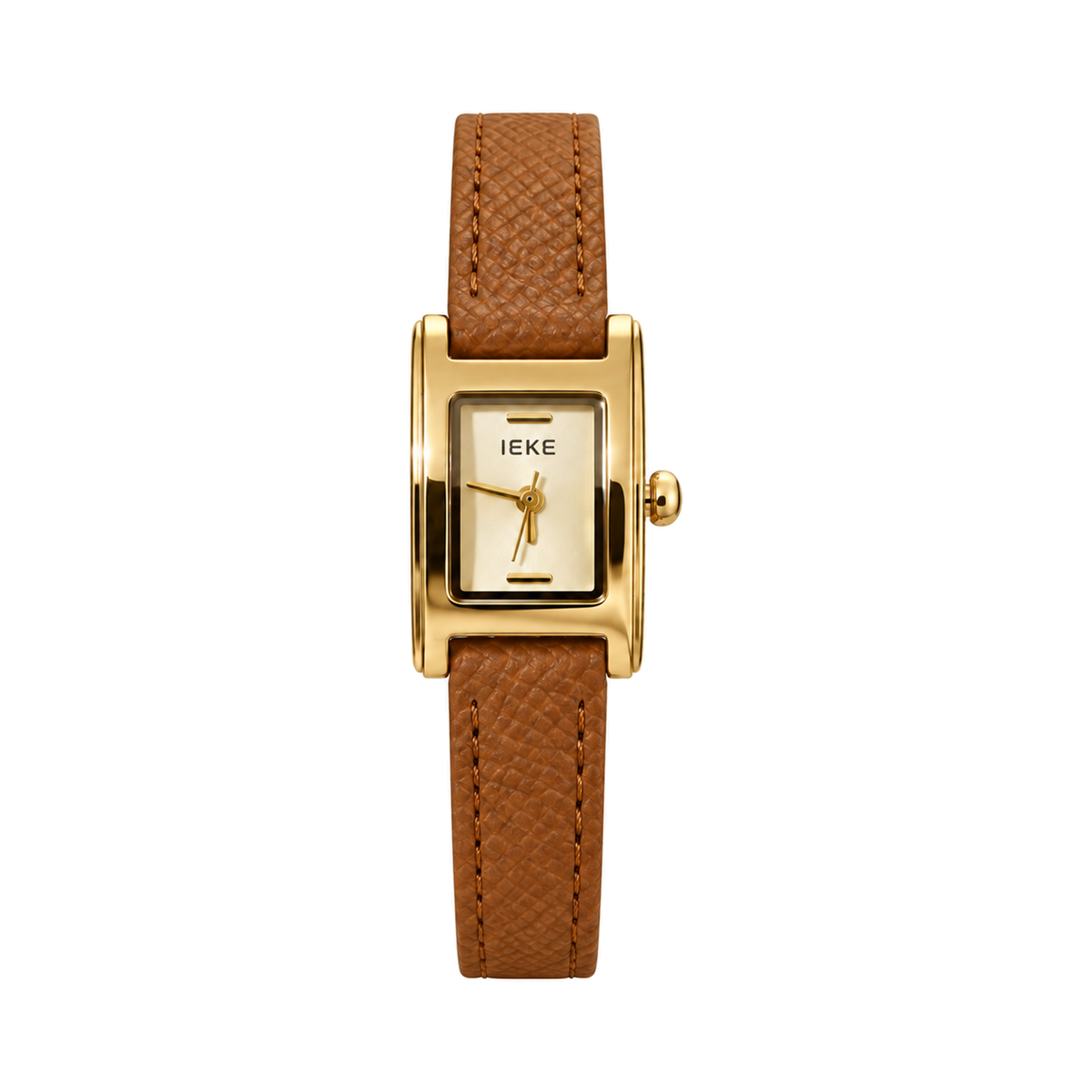 Montre Éclat Rectangulaire Dorée – Bracelet Camel & Cadran Ivoire — photo principale sur fond blanc