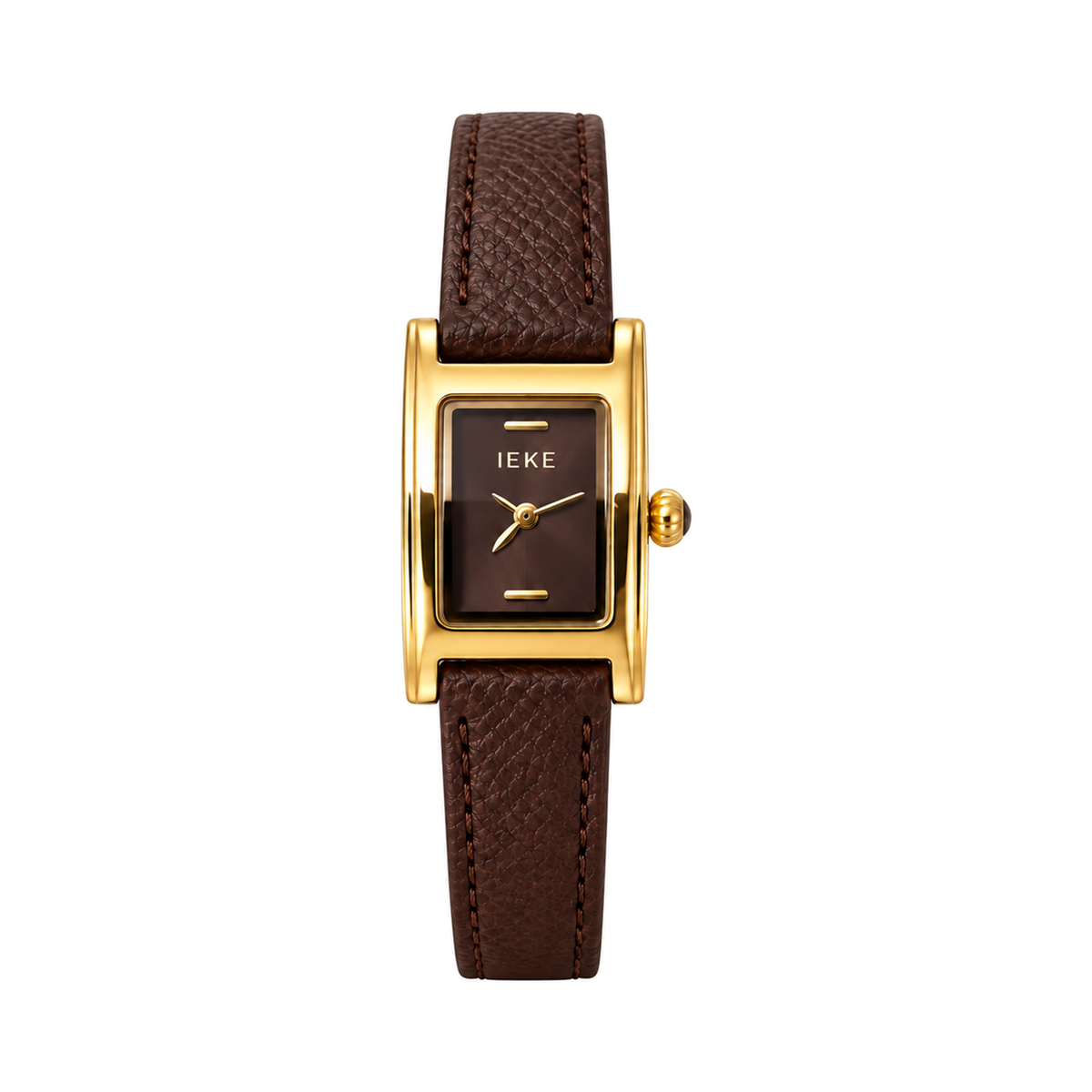 Montre Éclat Rectangulaire Dorée – Bracelet Marron & Cadran Chocolat — photo principale sur fond blanc