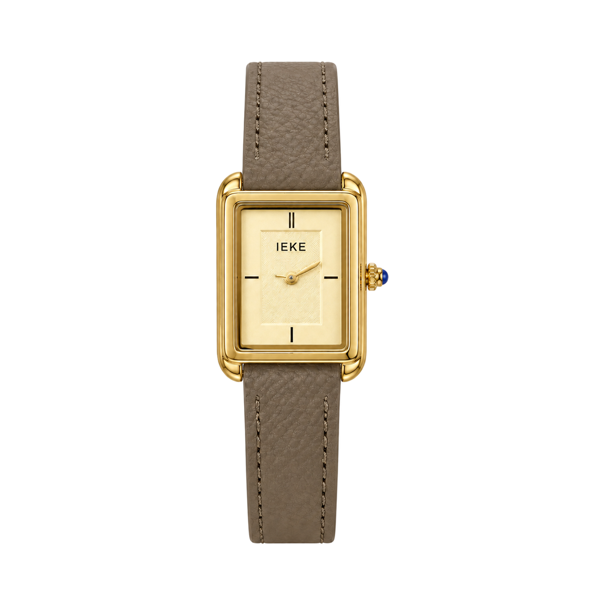 Montre Éclat Rectangulaire Dorée – Bracelet Taupe & Cadran Champagne — photo principale sur fond blanc