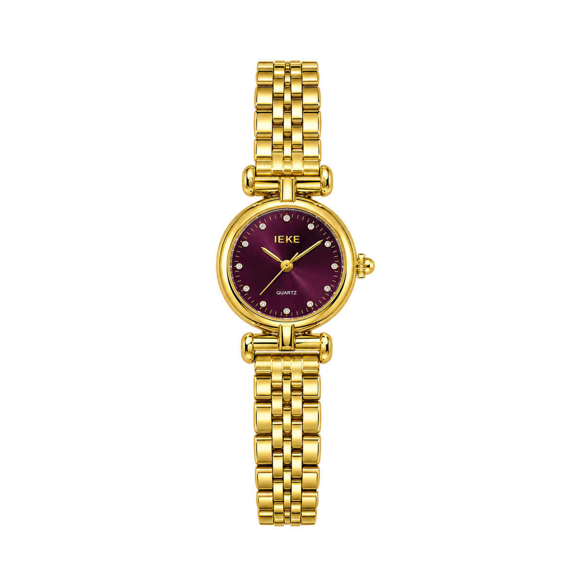 Montre Éclat Ronde Dorée, cadran violet – Photo principale sur fond blanc