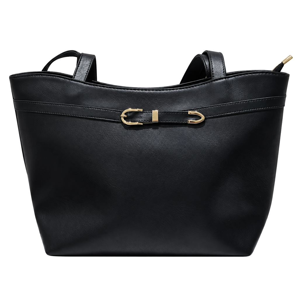 Sac Alba Élégance Noir – cabas à détail doré sur fond blanc