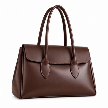 Sac Élégance Grand Cabas marron à longues anses sur fond blanc