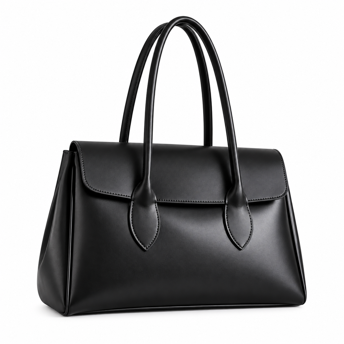Sac Élégance Grand Cabas noir à longues anses sur fond blanc