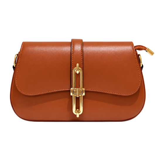 Sac Élégance Signature Camel foncé sur fond blanc